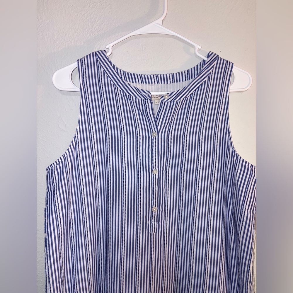LOFT Navy Striped Midi Dress - Picture 4 of 8